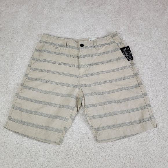 Lucky Brand Beige Stripe Linen Blend 9" Flat Front Shorts Sz 30 NEW - Picture 1 of 16
